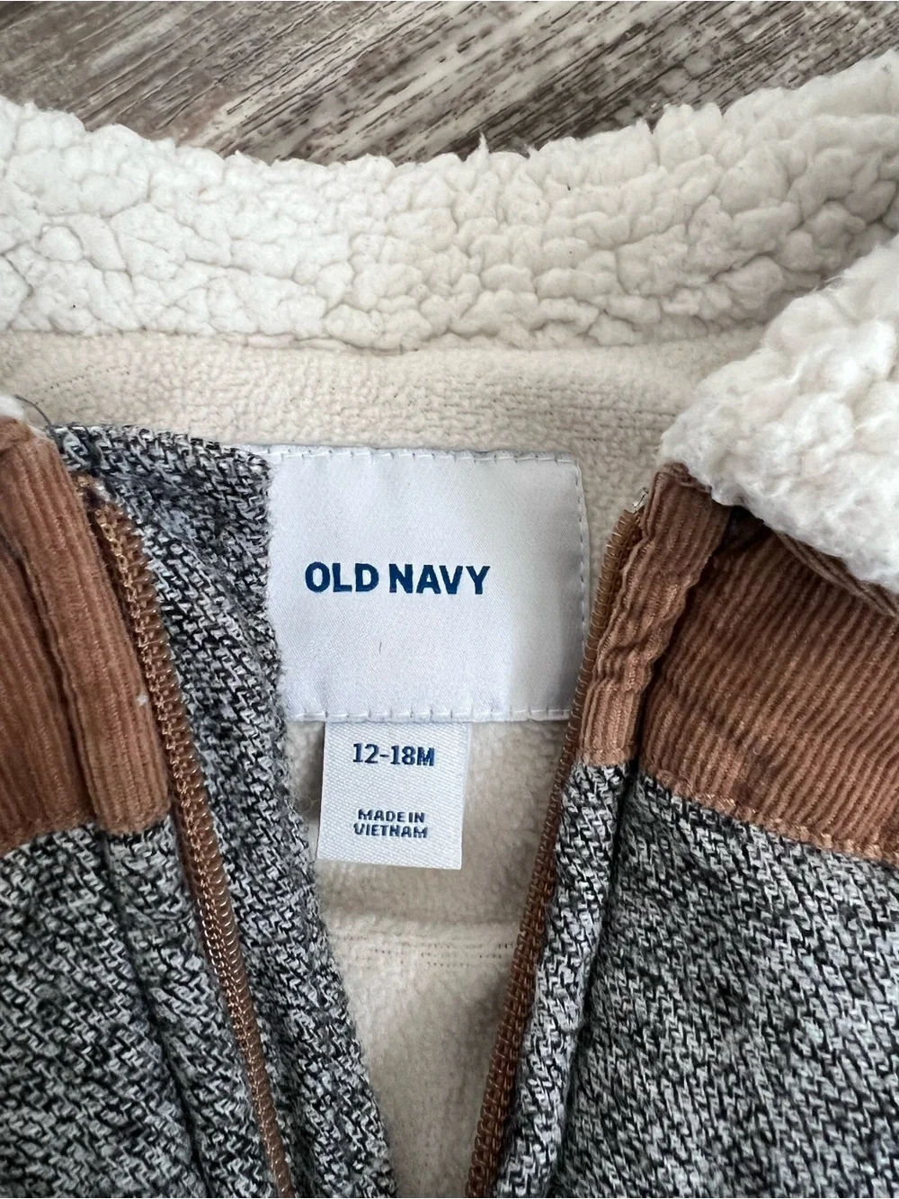 Kids Sherpa Collar Puffer Vest in Gray and Brown